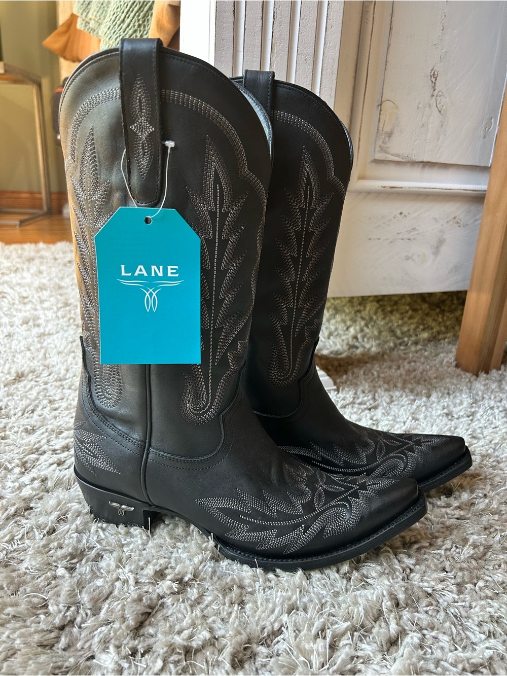 LANE Black Embroidered Western Cowboy Boots